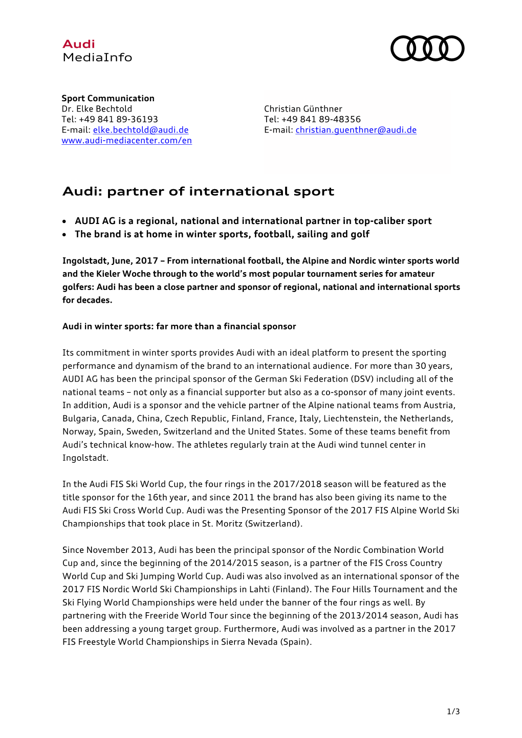 Audi: Partner of International Sport