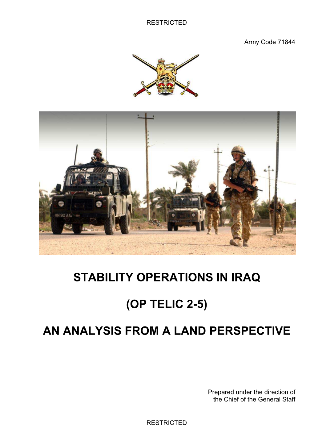 Stability Operations in Iraq (Op Telic 2-5) an Analysis from a Land