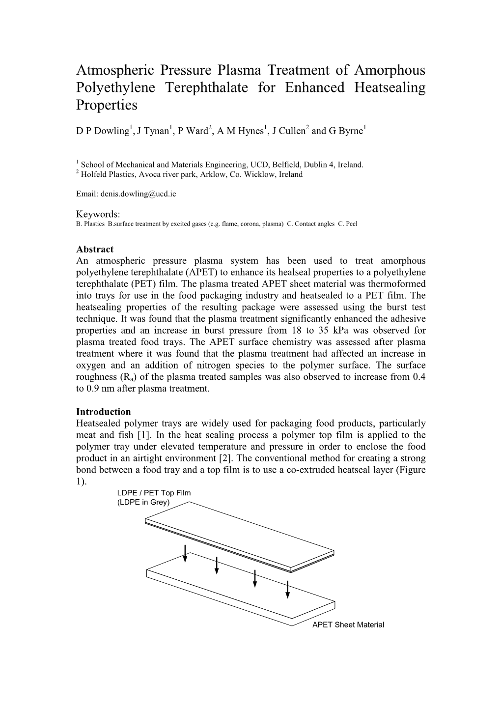 Atmospheric Pressure Plasma Treatment of Amorphous Polyethylene Terephthalate for Enhanced Heatsealing Properties