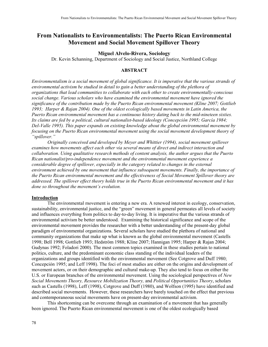 From Nationalists to Environmentalists: the Puerto Rican Environmental Movement and Social Movement Spillover Theory