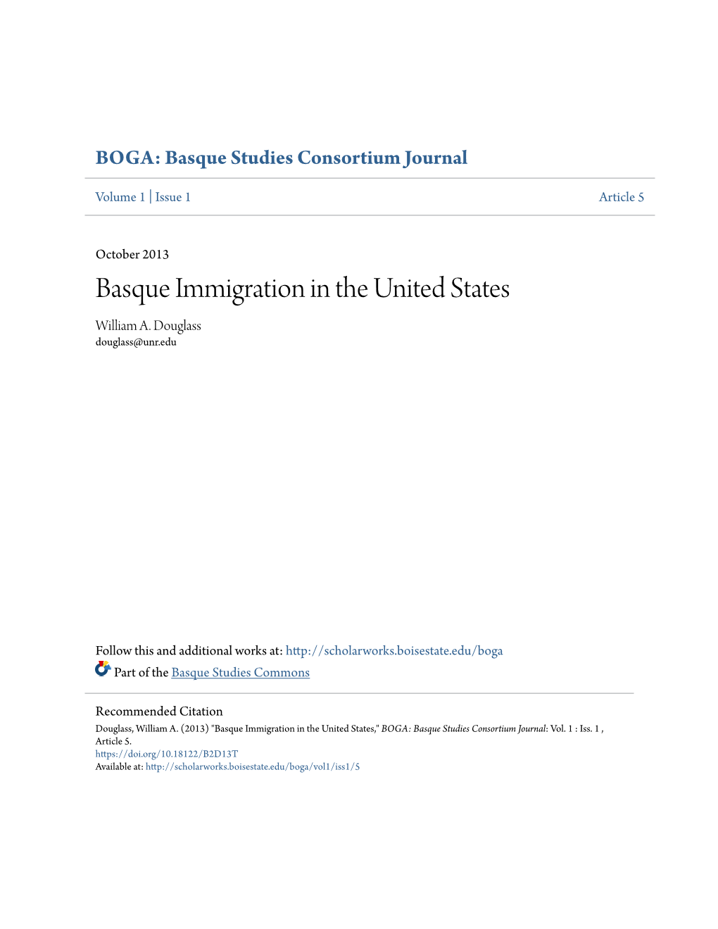 Basque Immigration in the United States William A