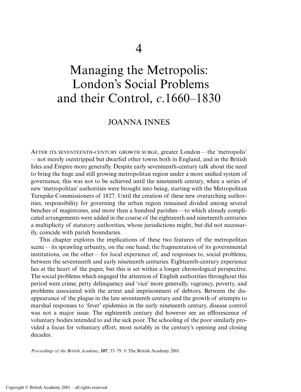 4 Managing the Metropolis: London's Social Problems and Their Control, C