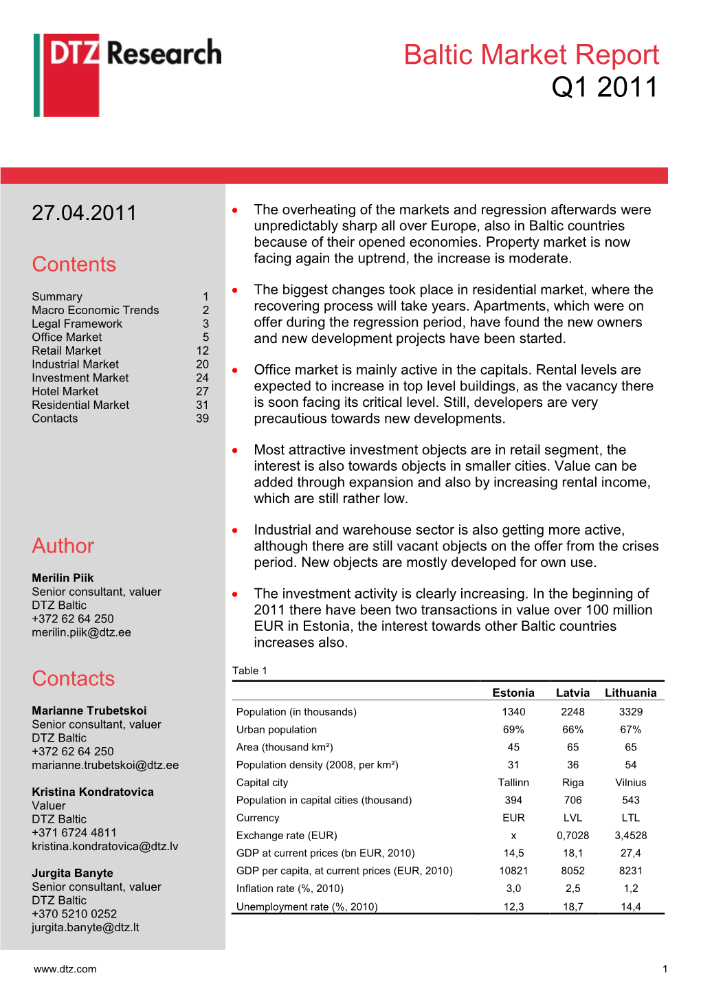 Baltic Market Report Q1 2011