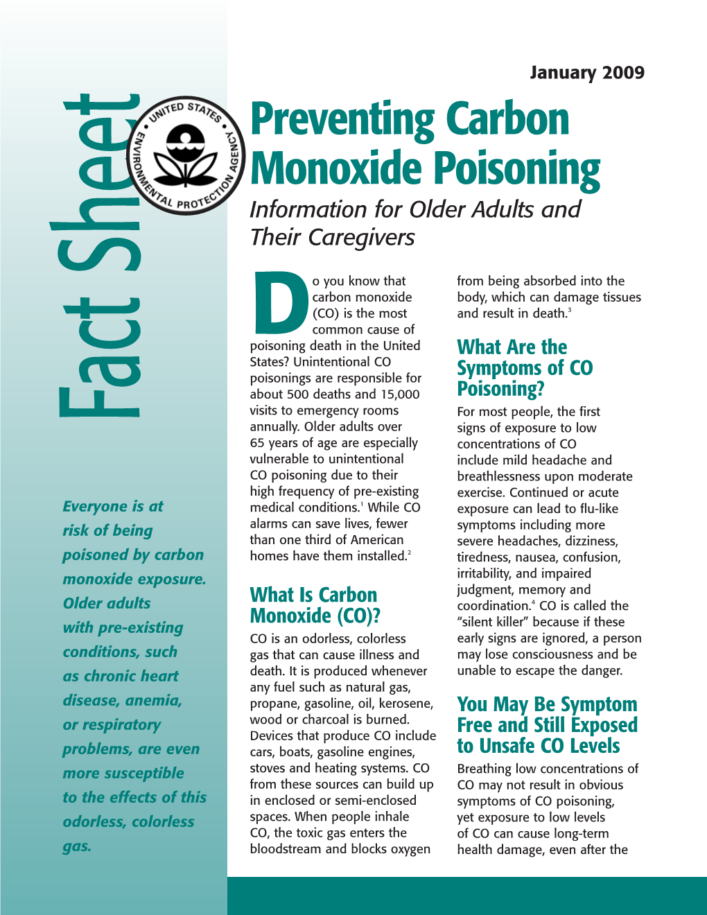 Preventing Carbon Monoxide Poisoning Fact Sheet