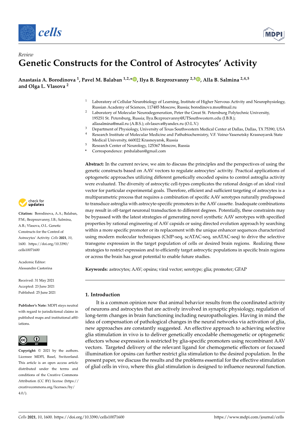 Genetic Constructs for the Control of Astrocytes' Activity