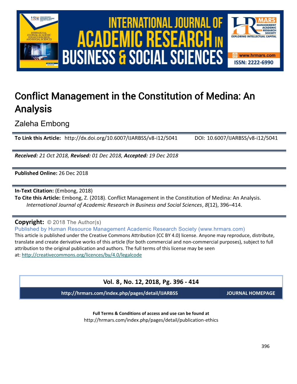 Conflict Management in the Constitution of Medina: an Analysis