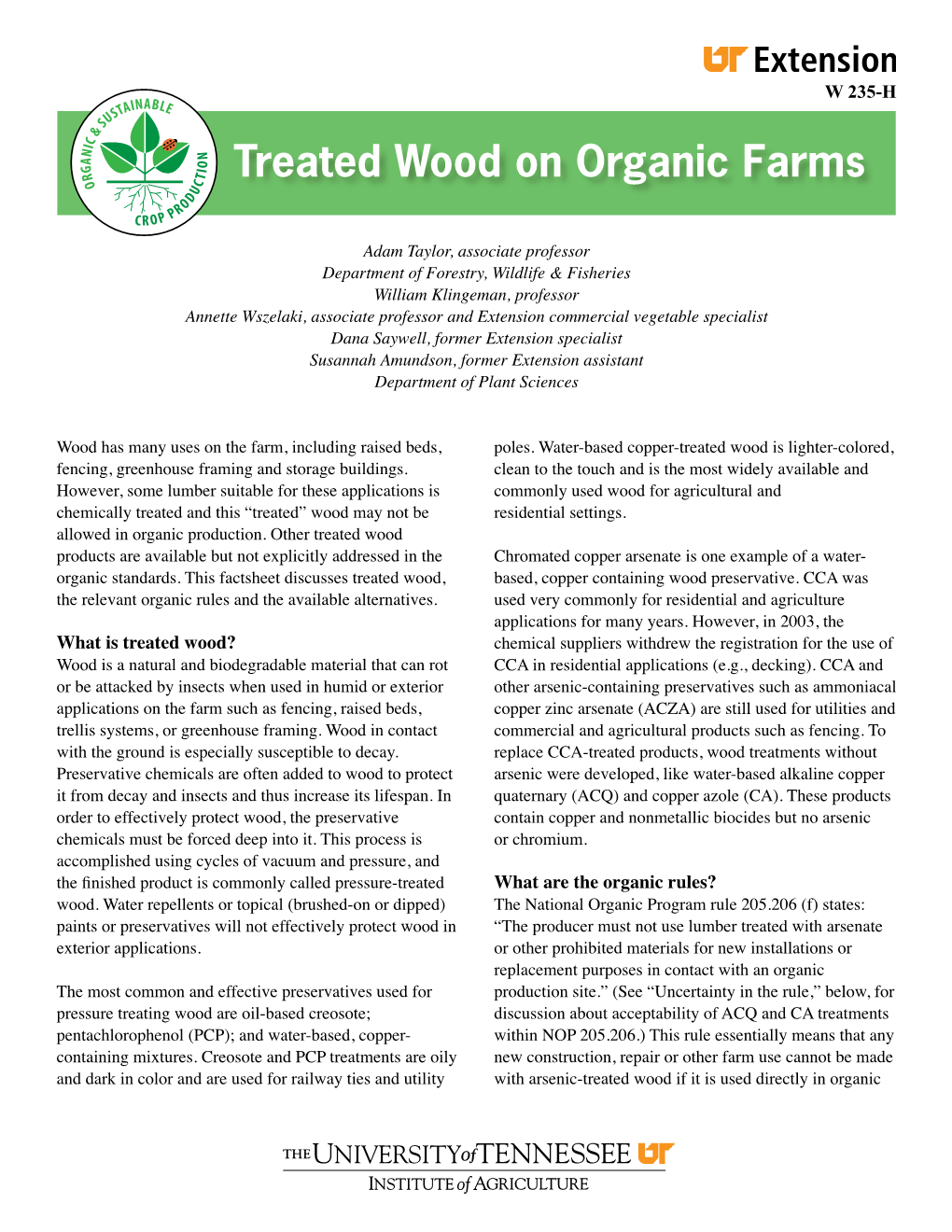 W 235-H Treated Wood on Organic Farms