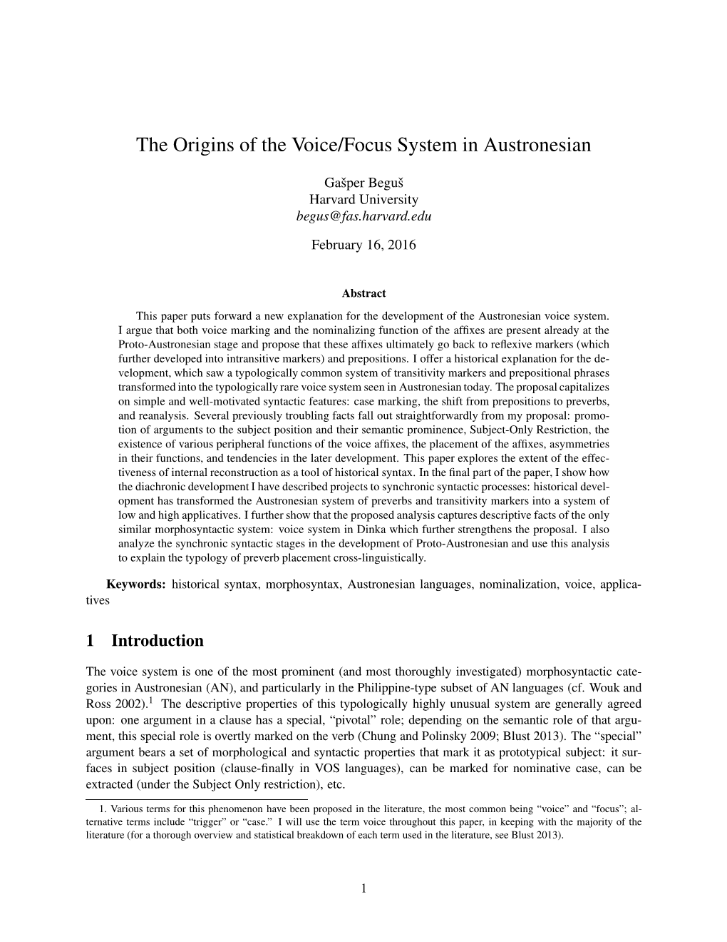 The Origins of the Voice/Focus System in Austronesian