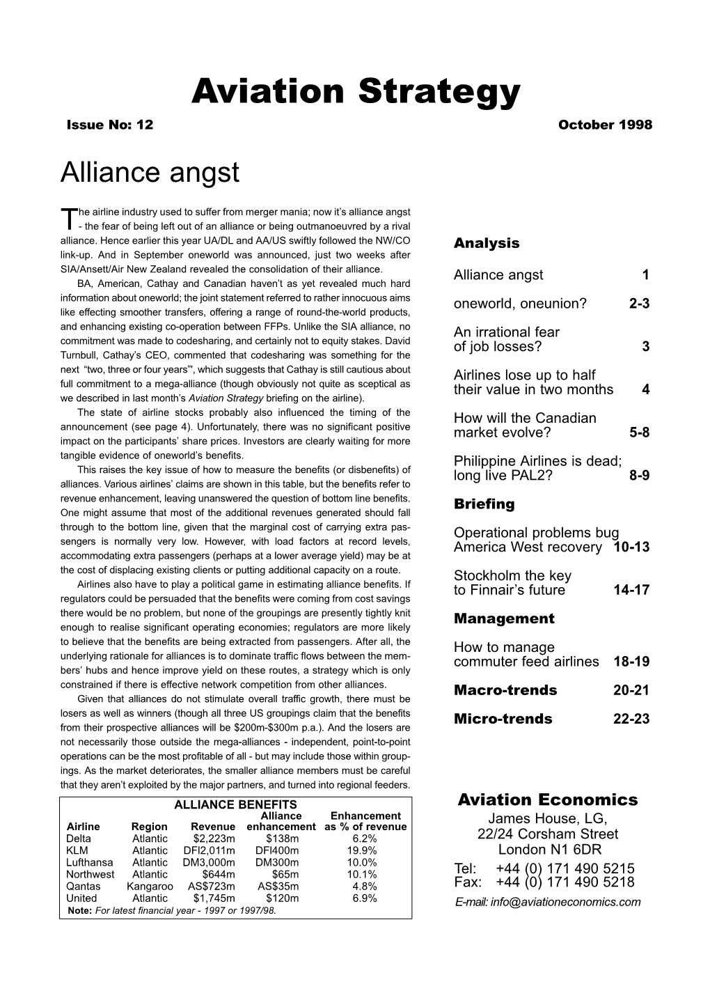 October 1998 Alliance Angst