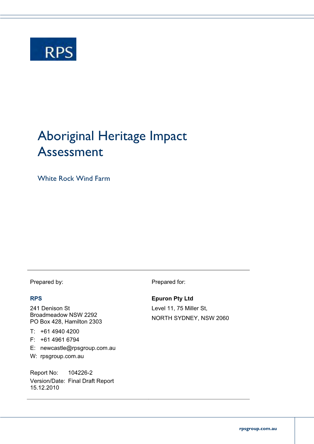 Aboriginal Heritage Impact Assessment