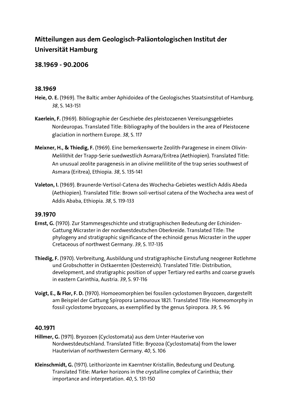 Mitteilungen Aus Dem Geologisch-Paläontologischen Institut Der Universität Hamburg