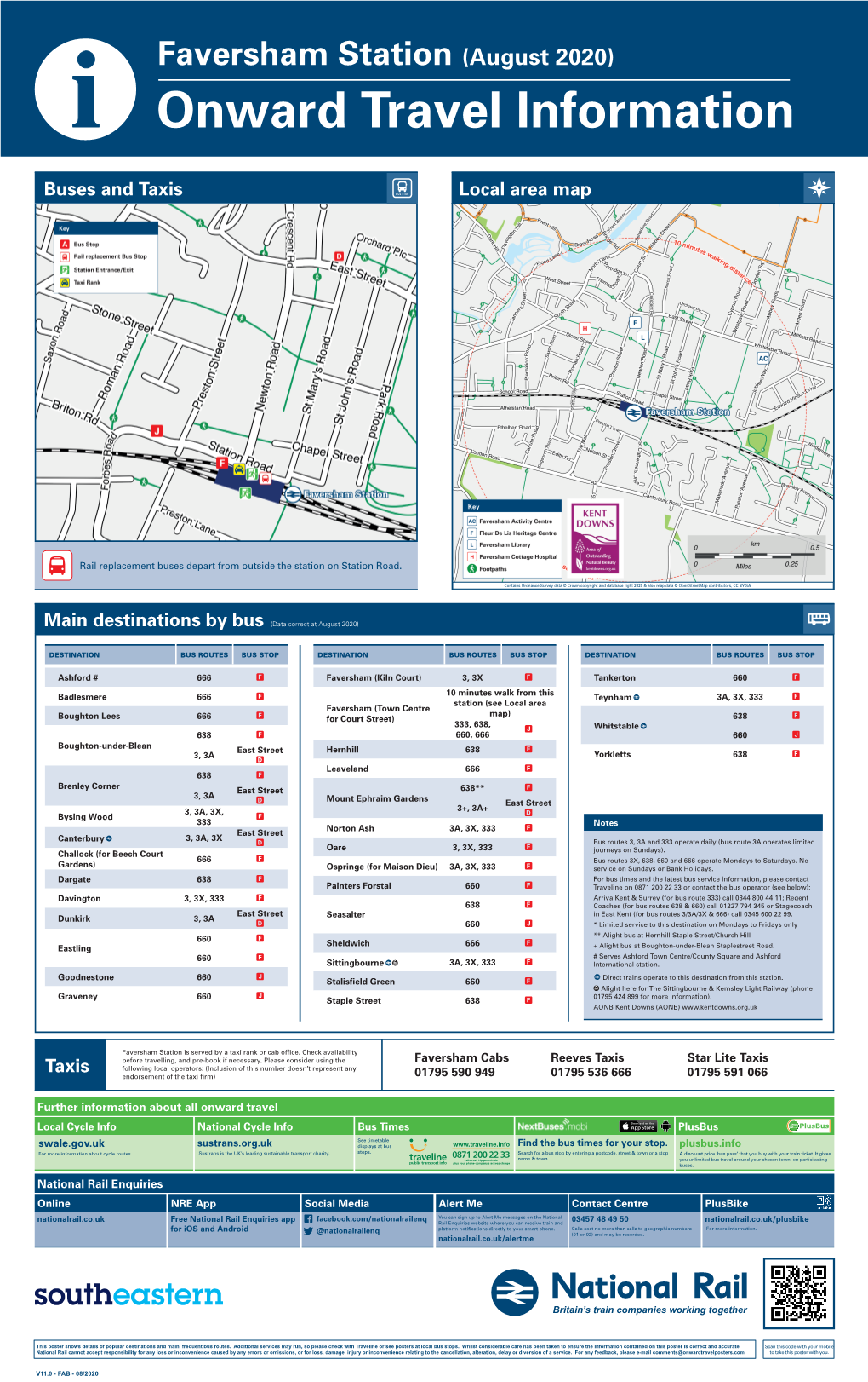 Faversham Station (August 2020) I Onward Travel Information Buses and Taxis Local Area Map