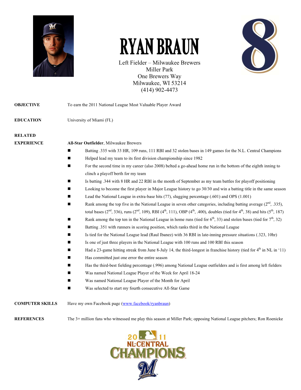 Ryan Braun MVP Resume