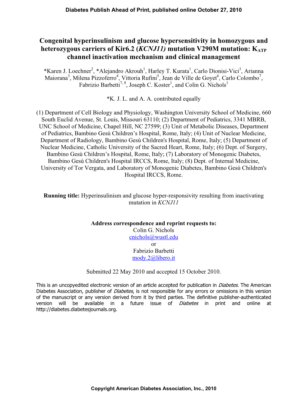 (KCNJ11) Mutation V290M Mutation: KATP Channel Inactivation Mechanism and Clinical Management