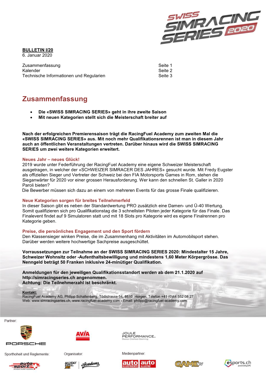 Zusammenfassung Seite 1 Kalender Seite 2 Technische Informationen Und Regularien Seite 3