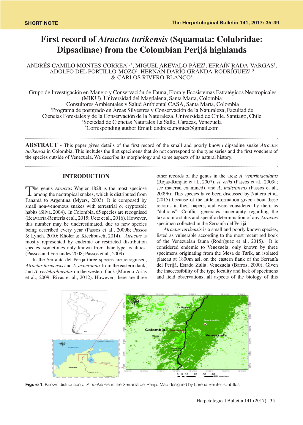 First Record of Atractus Turikensis (Squamata: Colubridae: Dipsadinae) from the Colombian Perijá Highlands