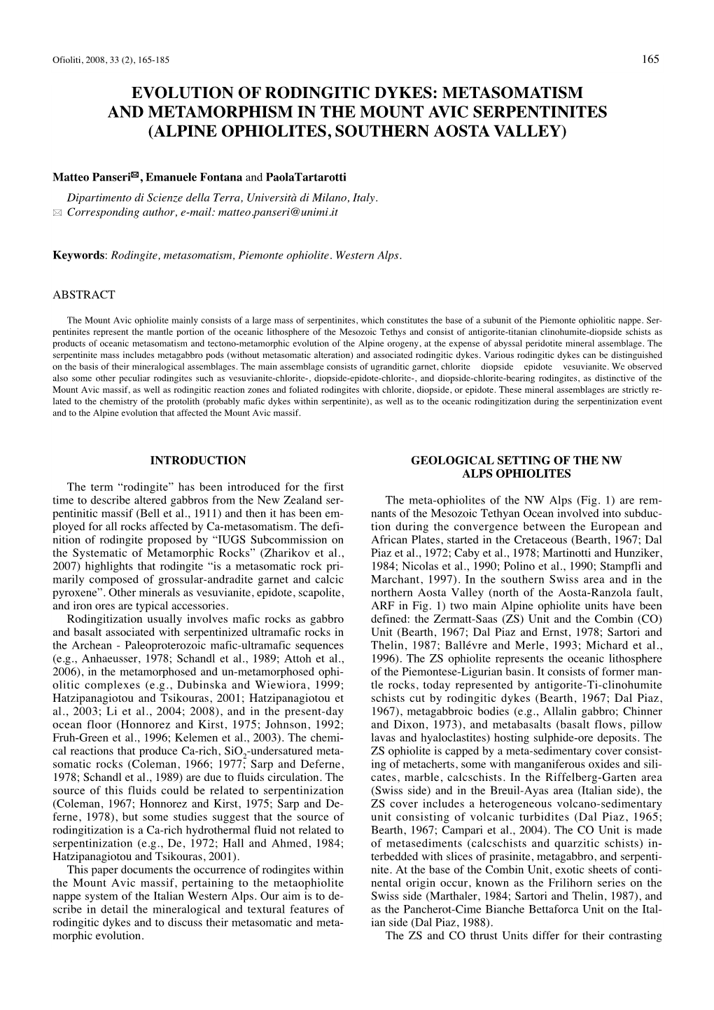 Metasomatism and Metamorphism in the Mount Avic Serpentinites (Alpine Ophiolites, Southern Aosta Valley)