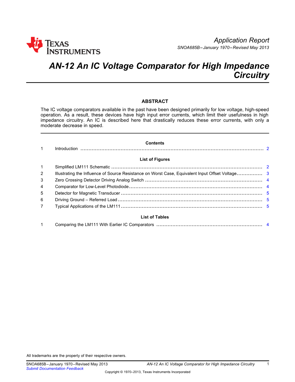 LB-12 an IC Voltage Comparator for High Impedance Circuitry (Rev. B)