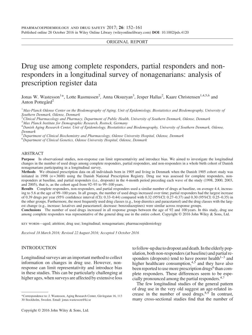 Drug Use Among Complete Responders, Partial Responders and Non-Responders in a Longitudinal Survey of Nonagenarians: Analysis Of