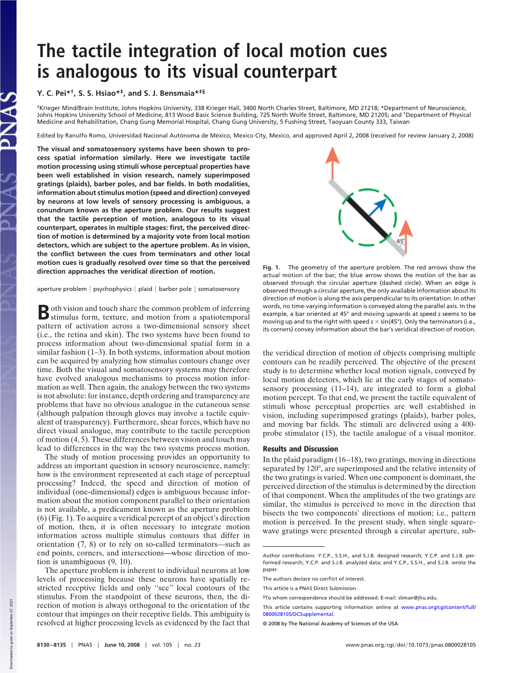 The Tactile Integration of Local Motion Cues Is Analogous to Its Visual Counterpart