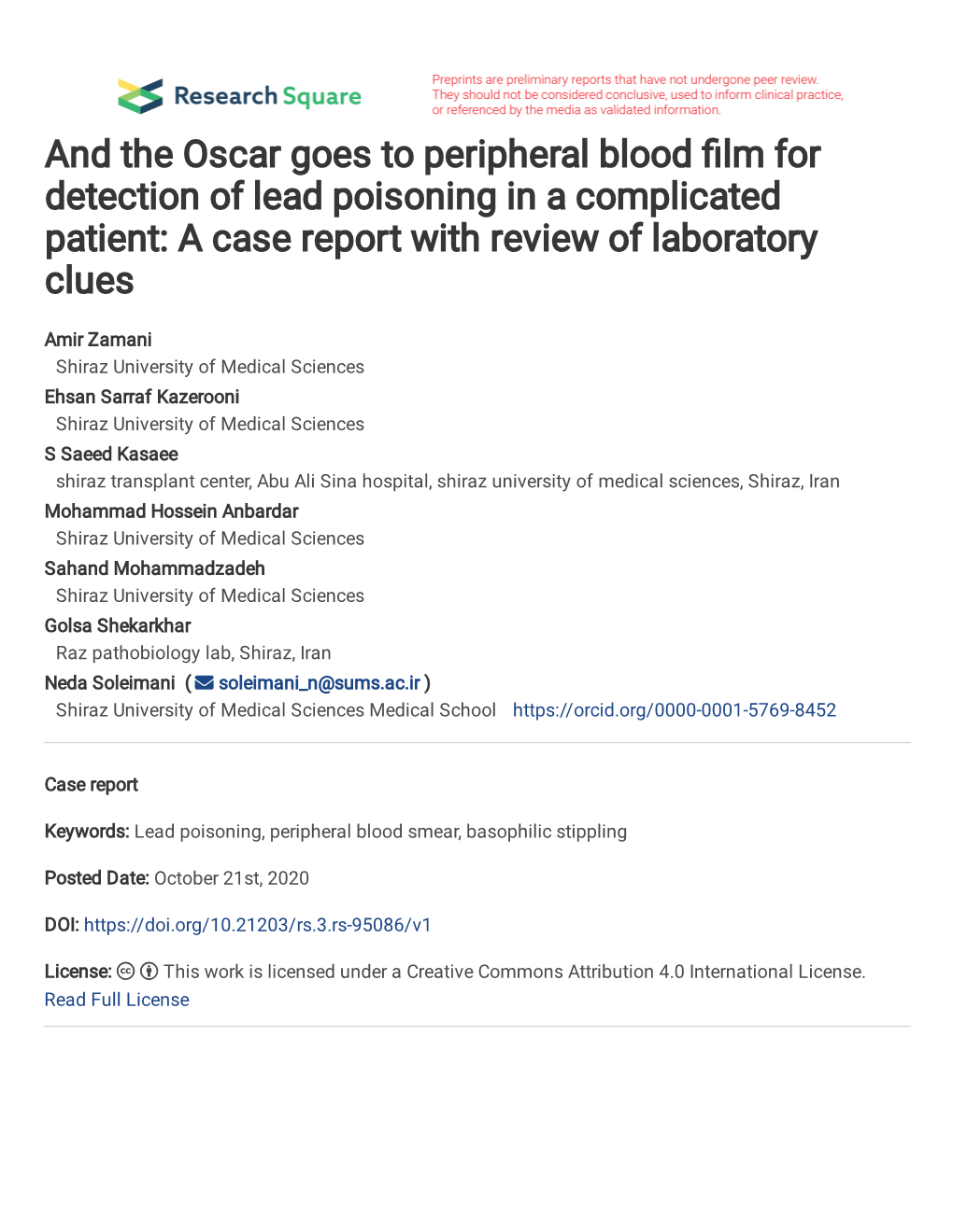 And the Oscar Goes to Peripheral Blood Film for Detection of Lead Poisoning in a Complicated Toxic Patient: a Case Report with Review of Laboratory Clues
