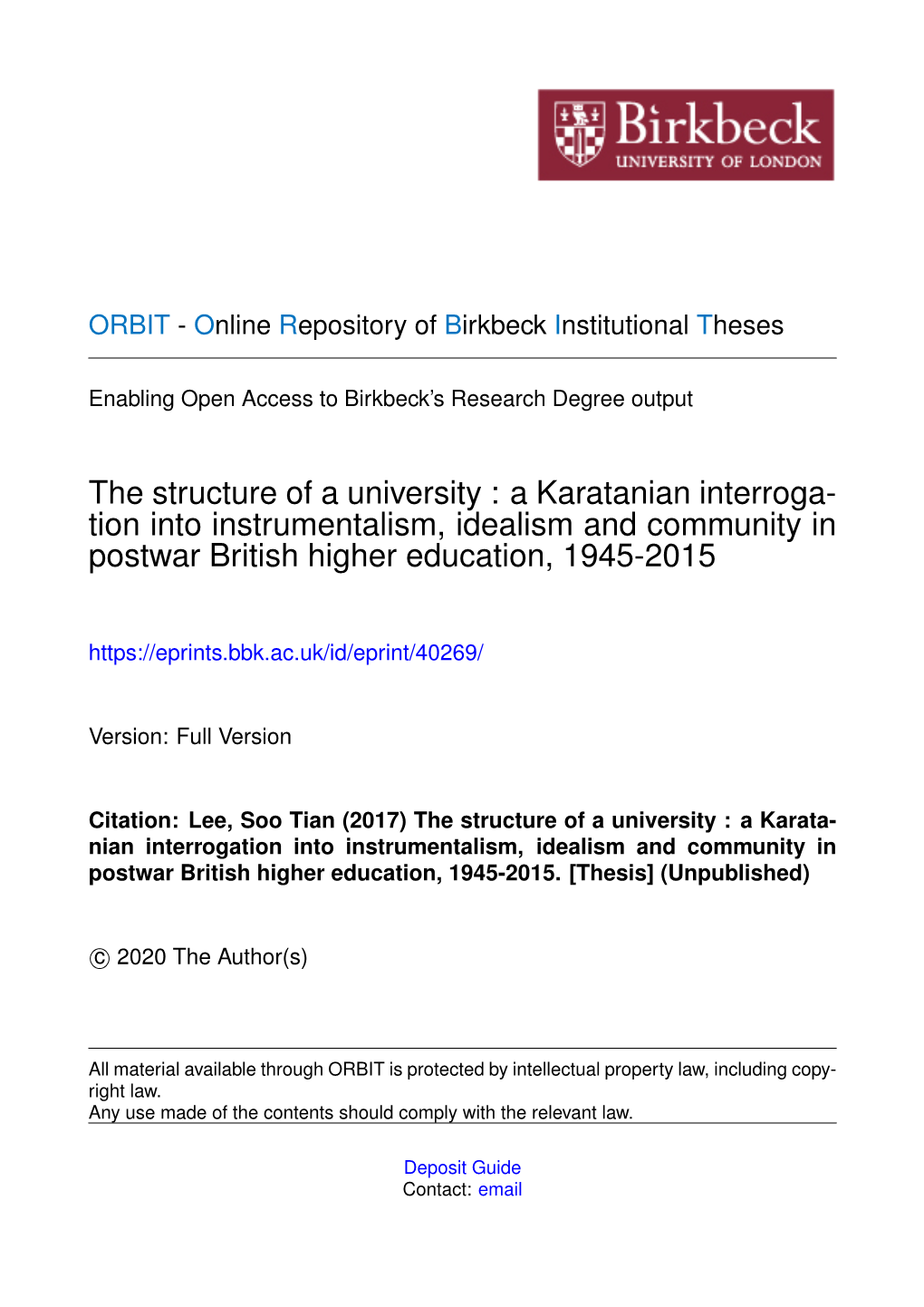 Tion Into Instrumentalism, Idealism and Community in Postwar British Higher Education, 1945-2015