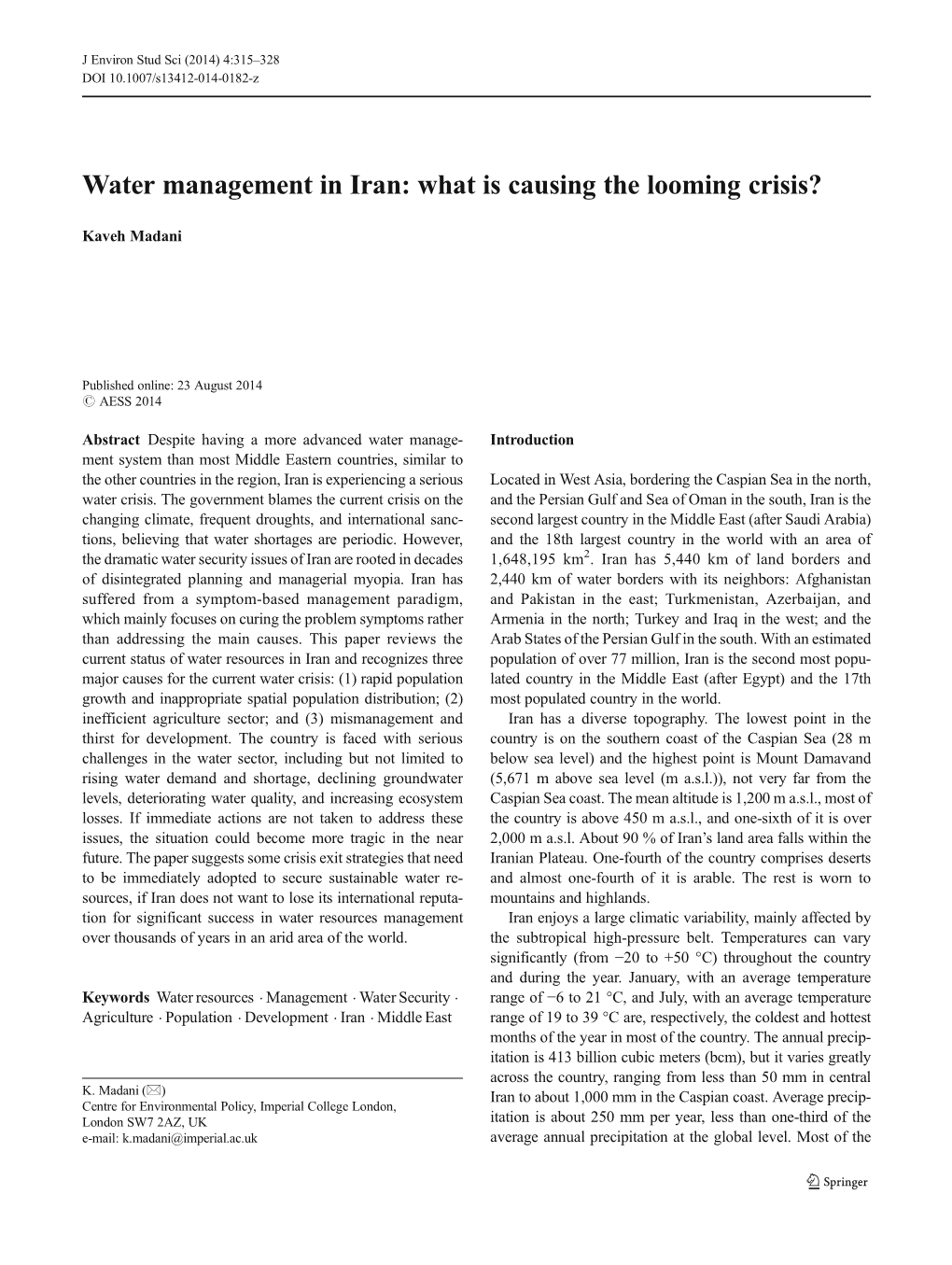 Water Management in Iran: What Is Causing the Looming Crisis?