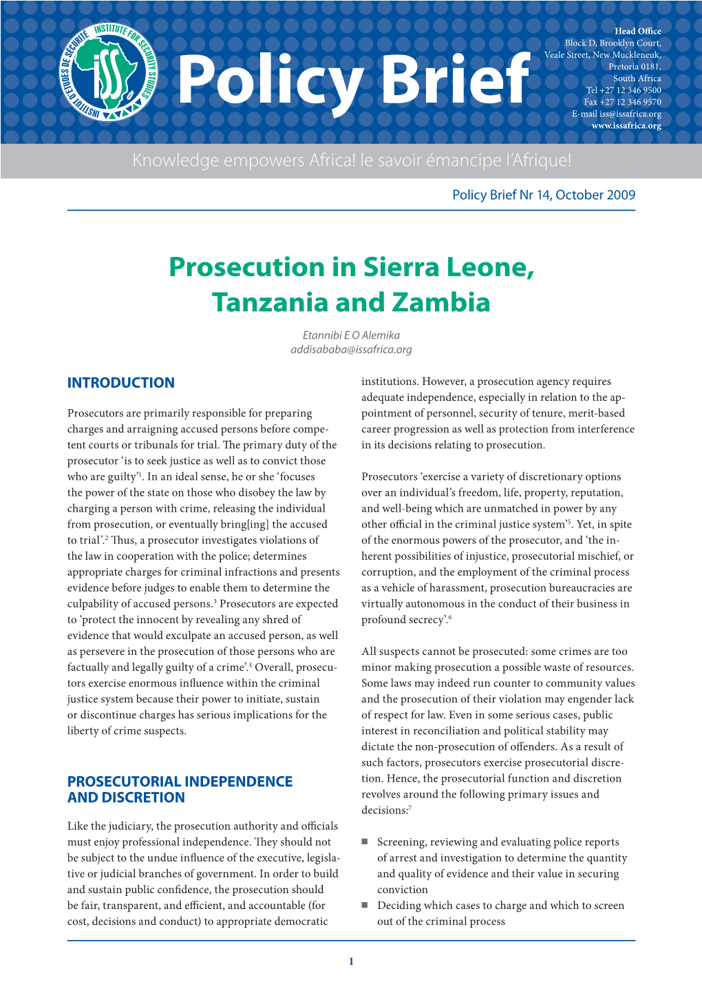 Prosecution in Sierra Leone, Tanzania and Zambia