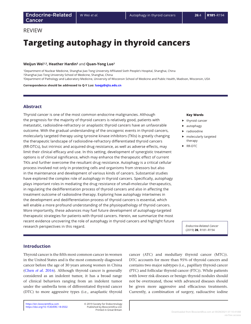 Targeting Autophagy in Thyroid Cancers