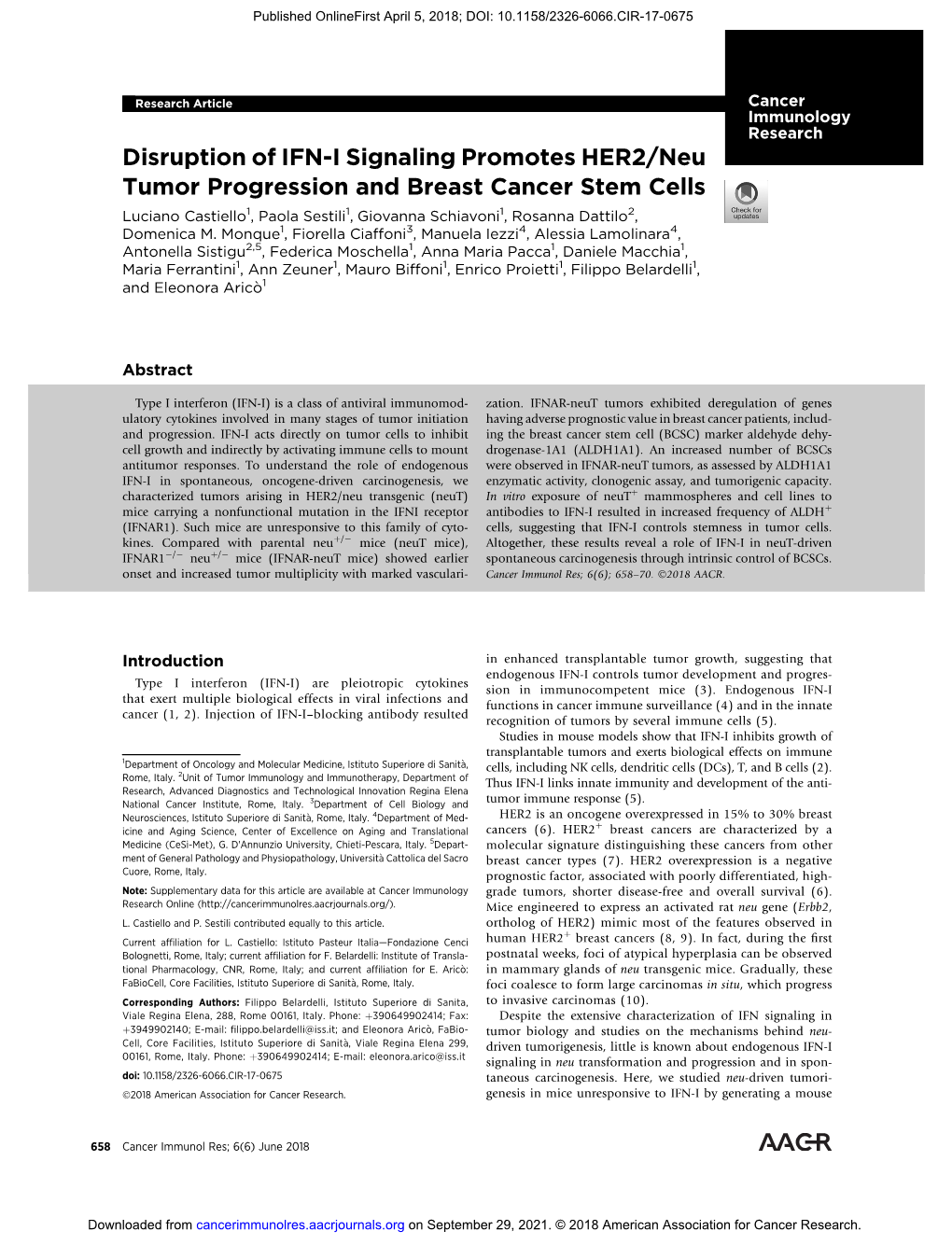 Disruption of IFN-I Signaling Promotes HER2/Neu Tumor