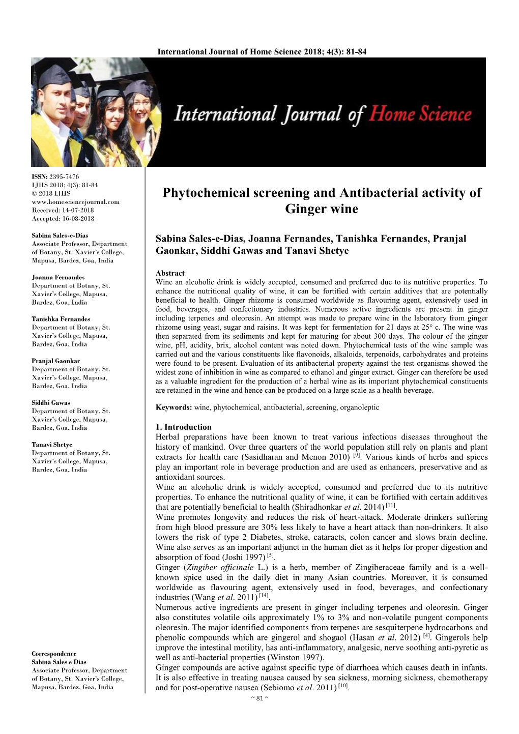 Phytochemical Screening and Antibacterial Activity of Ginger Wine