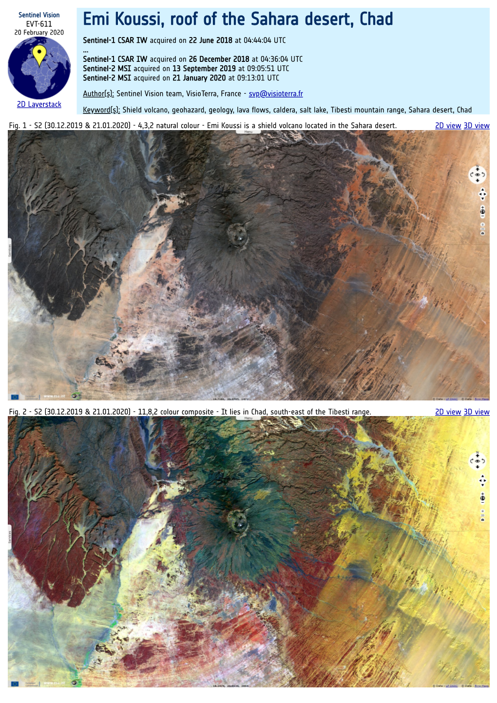 Emi Koussi, Roof of the Sahara Desert, Chad 20 February 2020 Sentinel-1 CSAR IW Acquired on 22 June 2018 at 04:44:04 UTC