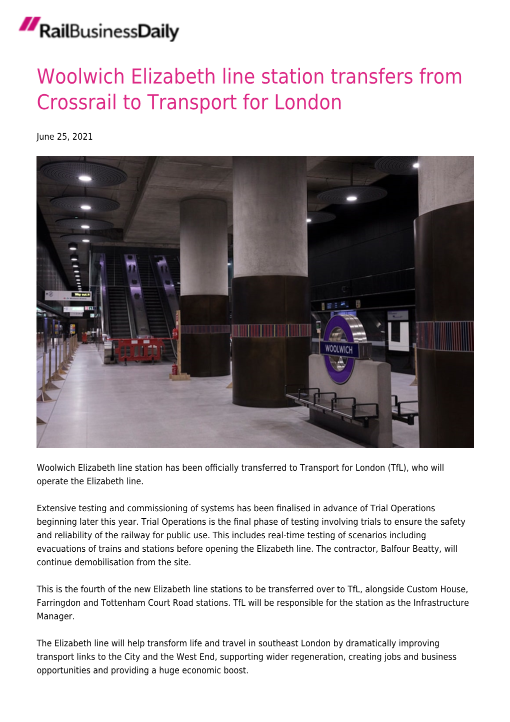 Woolwich Elizabeth Line Station Transfers from Crossrail to Transport for London