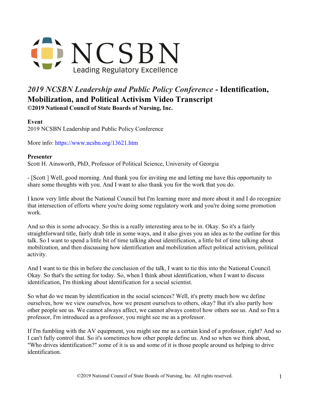 2019 NCSBN Leadership and Public Policy Conference