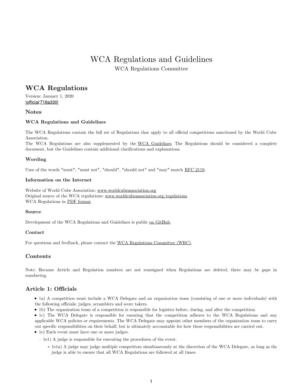 WCA Regulations and Guidelines WCA Regulations Committee