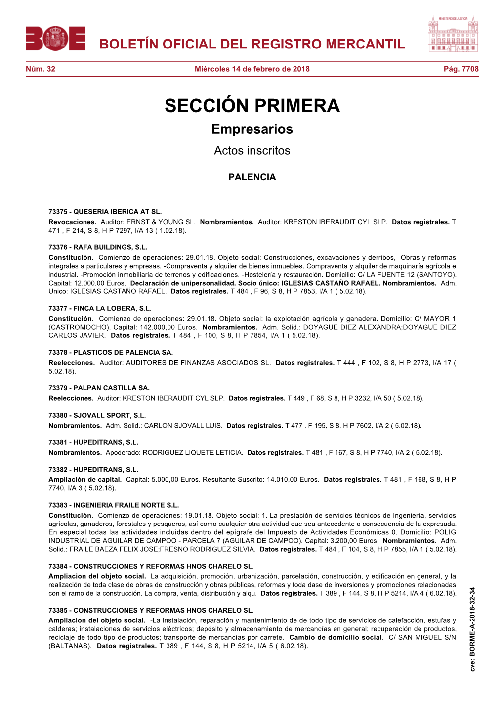 Actos De PALENCIA Del BORME Núm. 32 De 2018