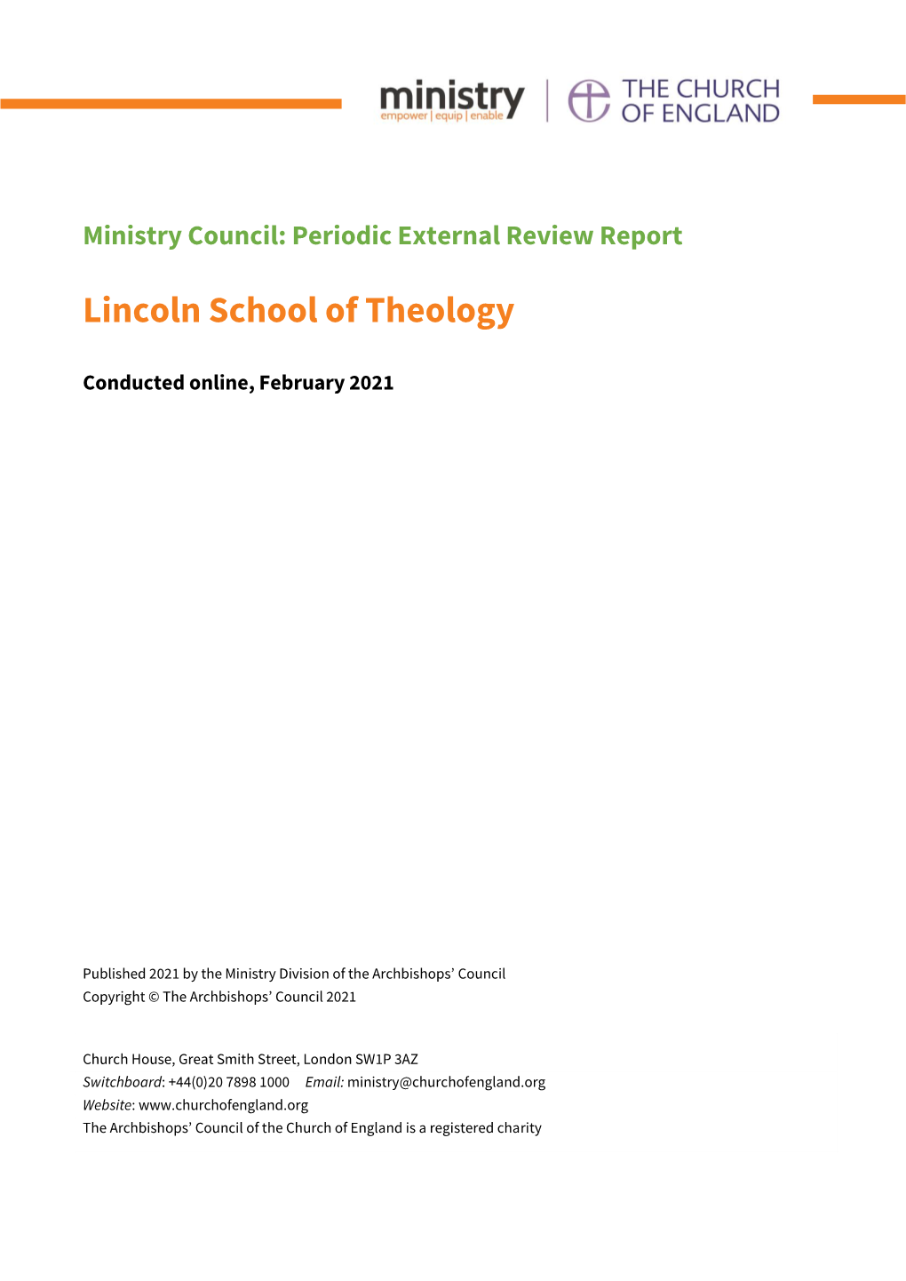 Ministry Council: Periodic External Review Report