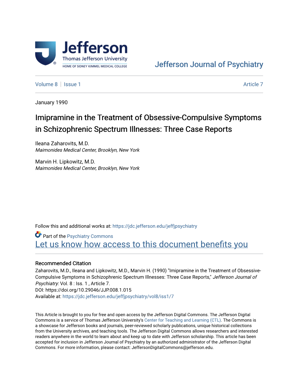 Imipramine in the Treatment of Obsessive-Compulsive Symptoms in Schizophrenic Spectrum Illnesses: Three Case Reports