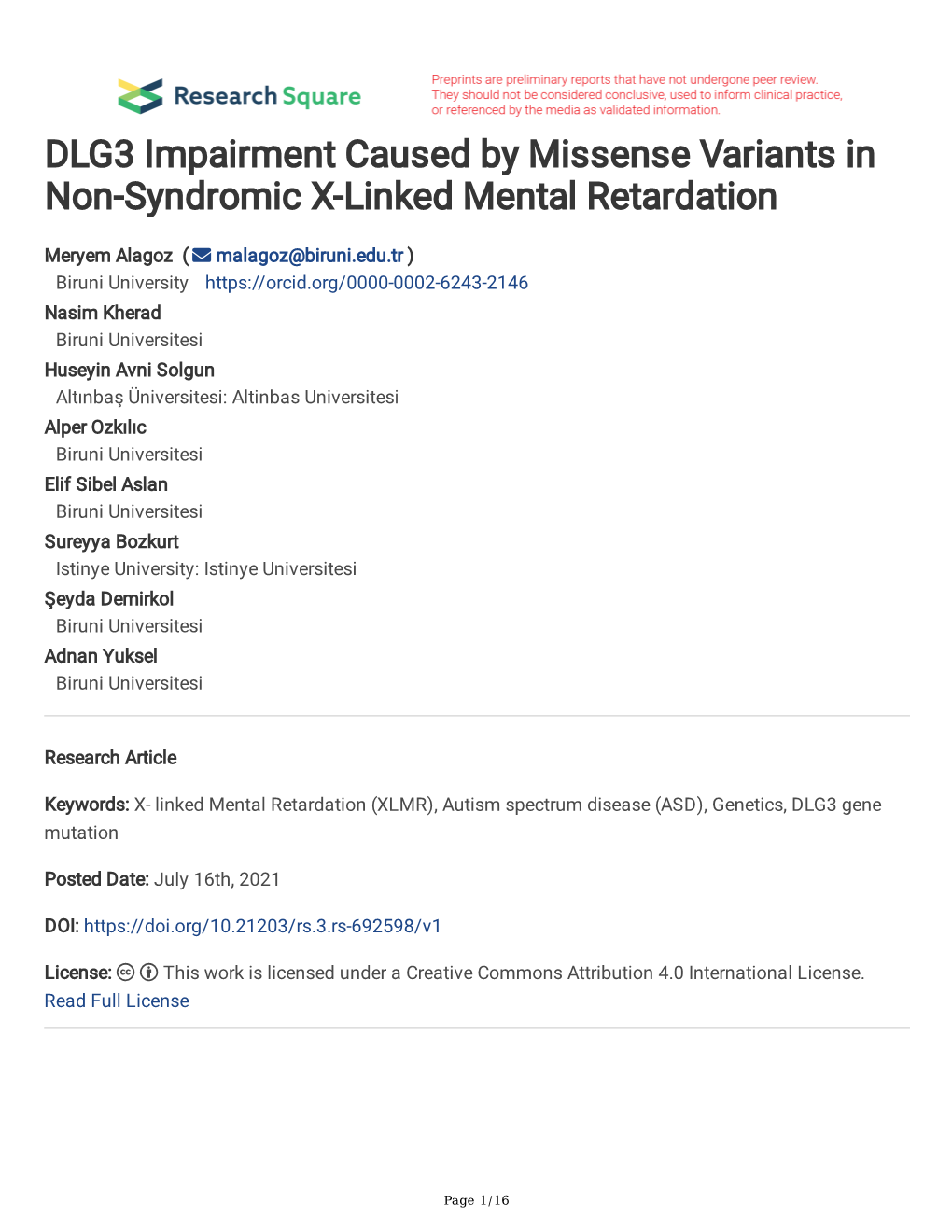 DLG3 Impairment Caused by Missense Variants in Non-Syndromic X-Linked Mental Retardation