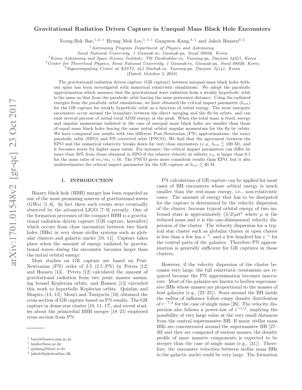 Gravitational Radiation Driven Capture in Unequal Mass Black Hole