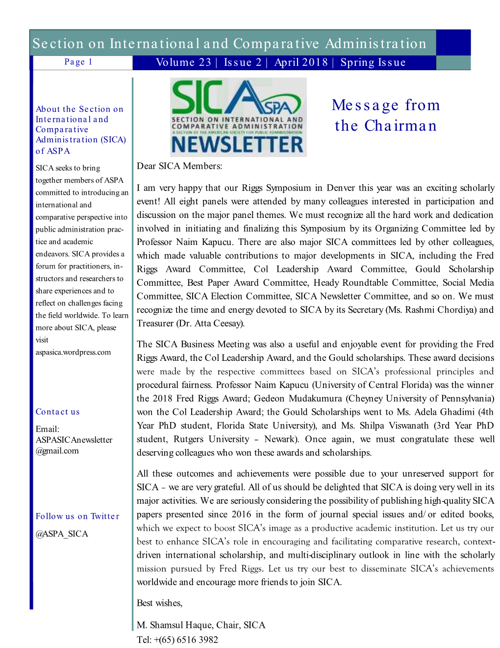 SICA Newsletter Committee, and So On