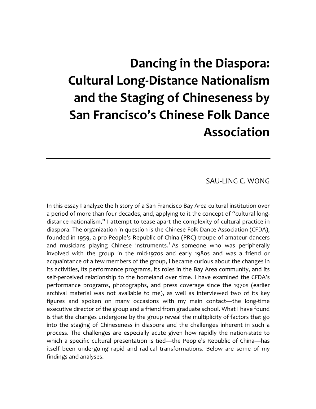 Dancing in the Diaspora: Cultural Long-Distance Nationalism and The