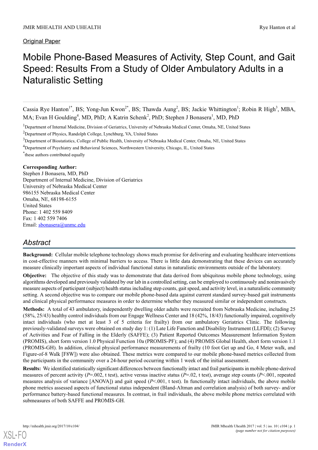Mobile Phone-Based Measures of Activity, Step Count, and Gait Speed: Results from a Study of Older Ambulatory Adults in a Naturalistic Setting