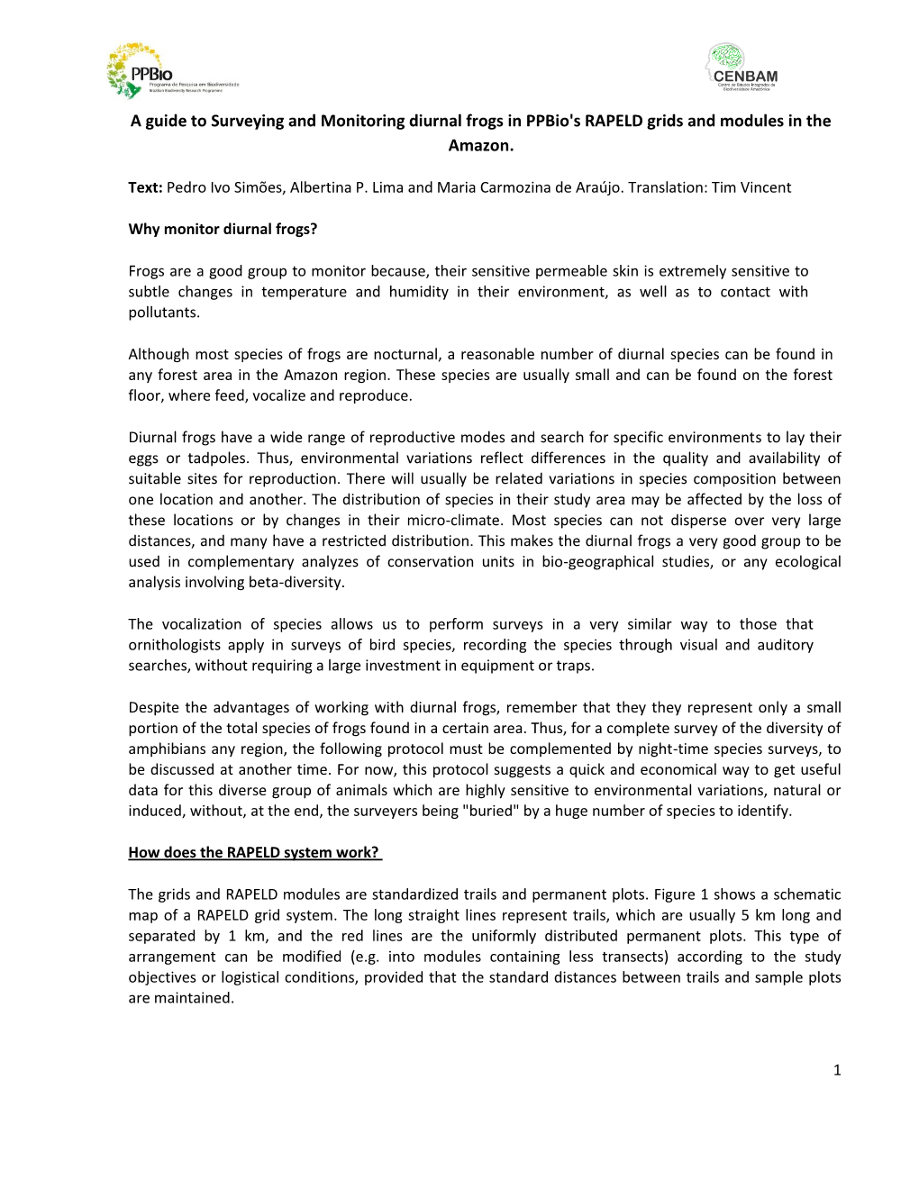 A Guide to Surveying and Monitoring Diurnal Frogs in Ppbio's RAPELD Grids and Modules in the Amazon