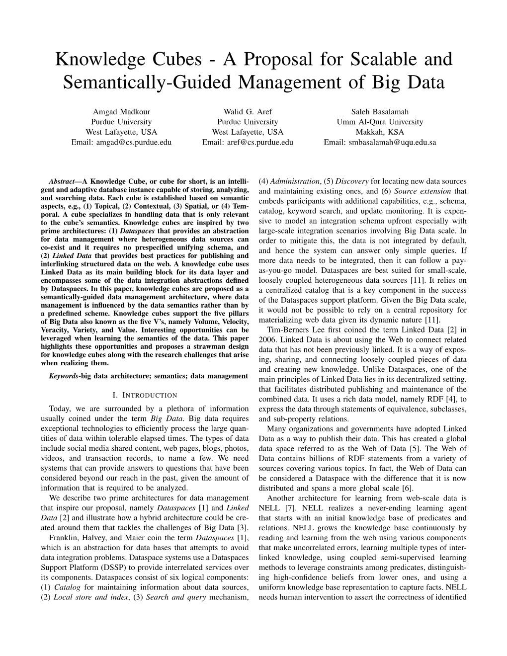 Knowledge Cubes - a Proposal for Scalable and Semantically-Guided Management of Big Data