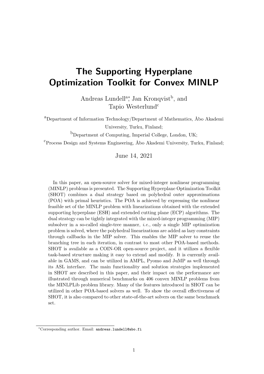 The Supporting Hyperplane Optimization Toolkit for Convex MINLP