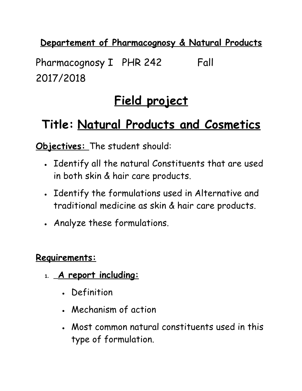 Departement of Pharmacognosy & Natural Products