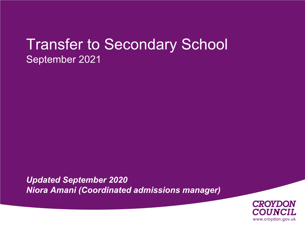 Transfer to Secondary School September 2021