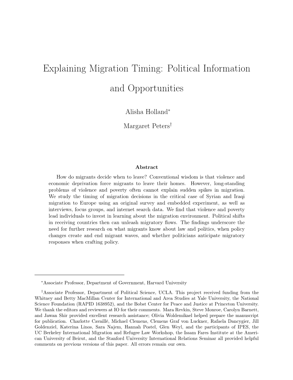 Explaining Migration Timing: Political Information and Opportunities