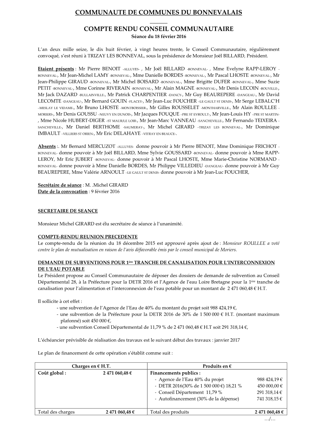 Communaute De Communes Du Bonnevalais Compte Rendu